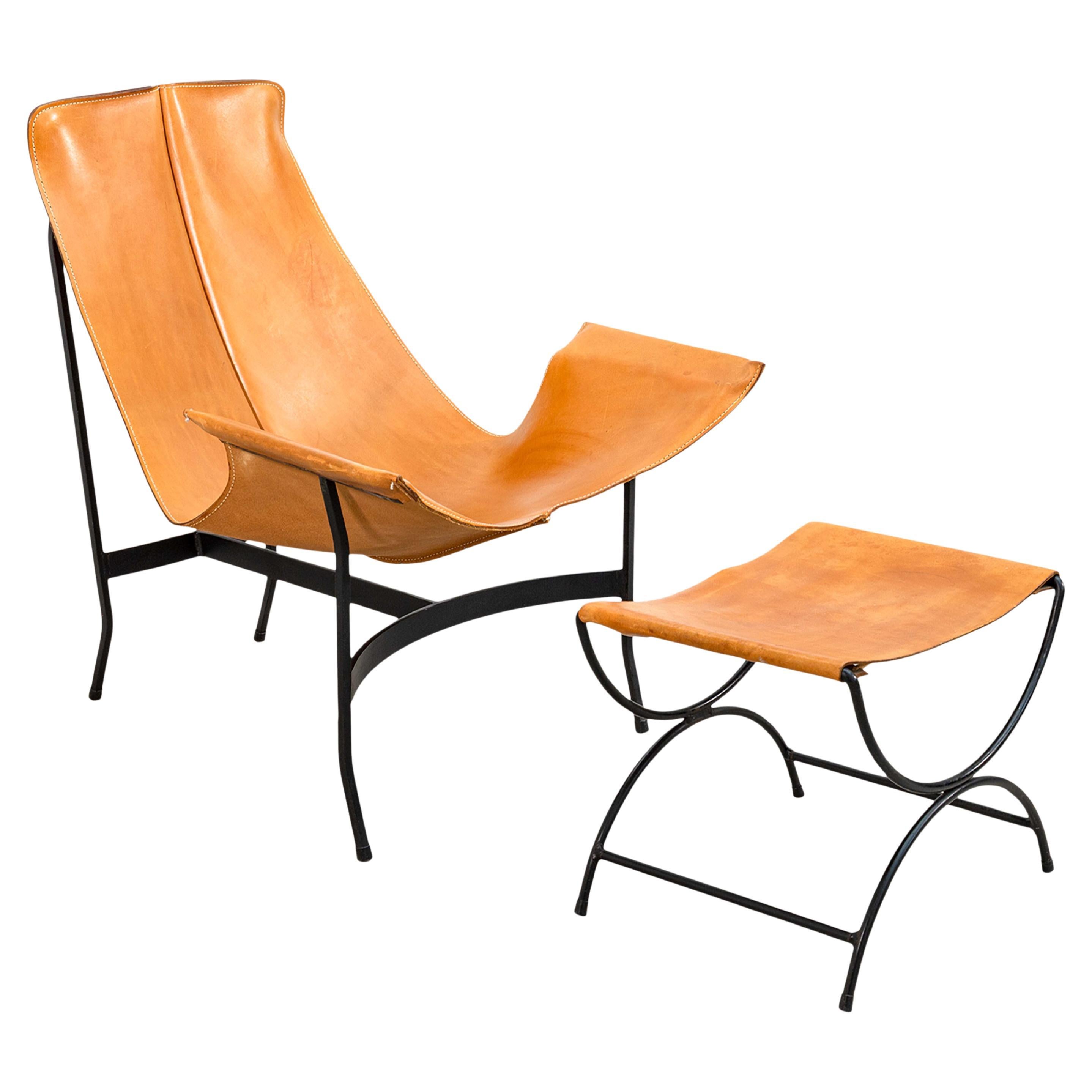 William Katavolos for Leathercrafters Leather and Iron Sling Chair and Ottoman