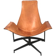 William Katavolos Leather and Iron Sling Swivel Chair