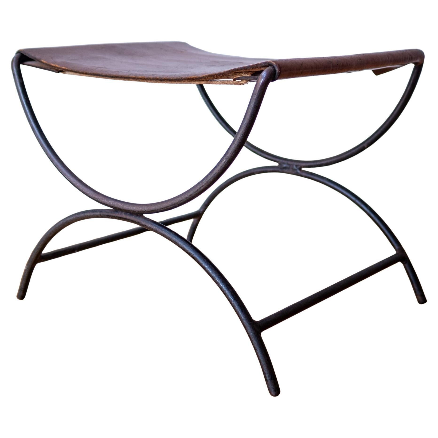 William Katavolos Leather and Iron Stool or Ottoman for Leathercrafter 1960s