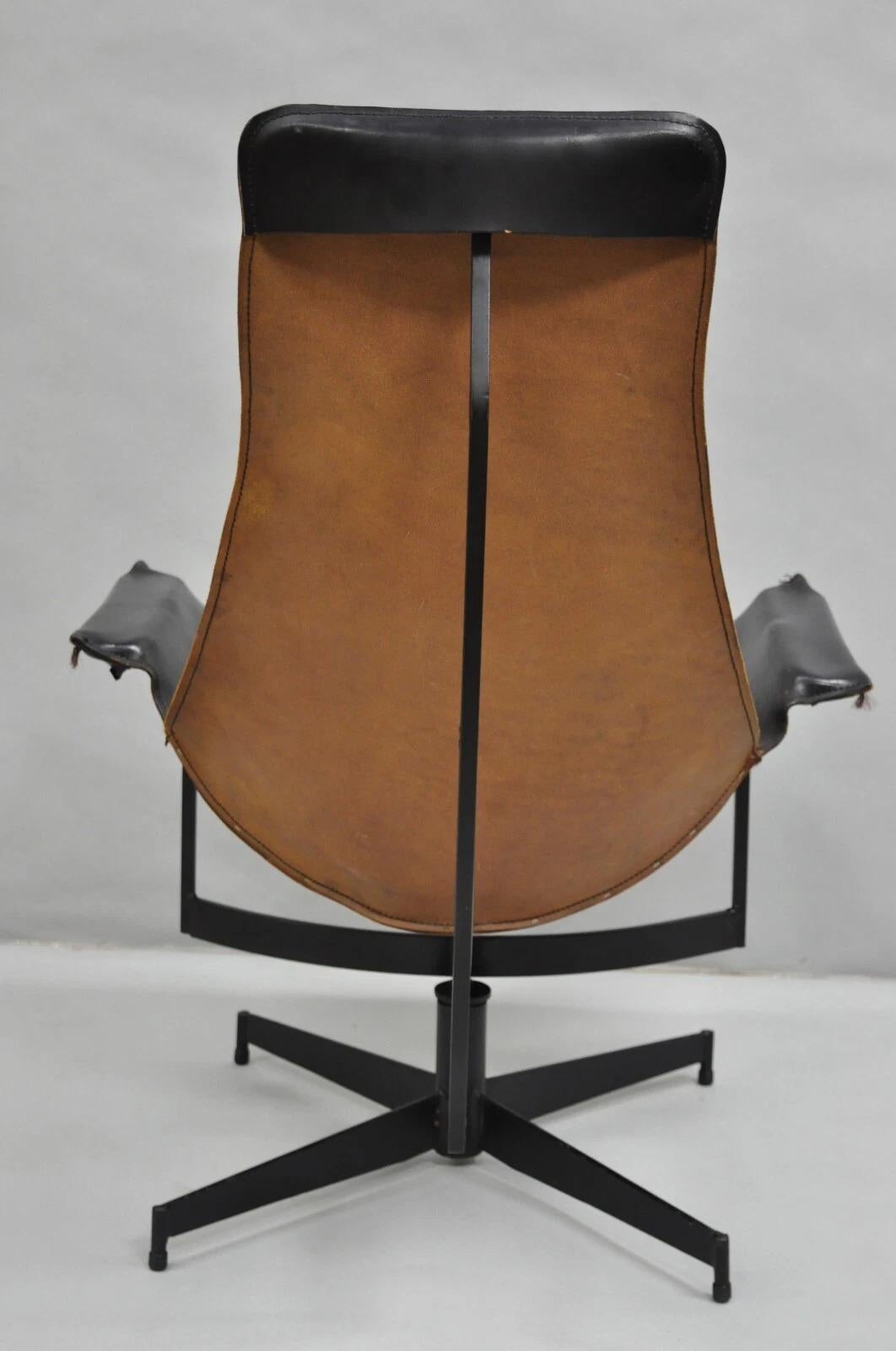 William Katavolos Mid Century Modern Black Leather Sling Steel K Lounge Chair For Sale 4