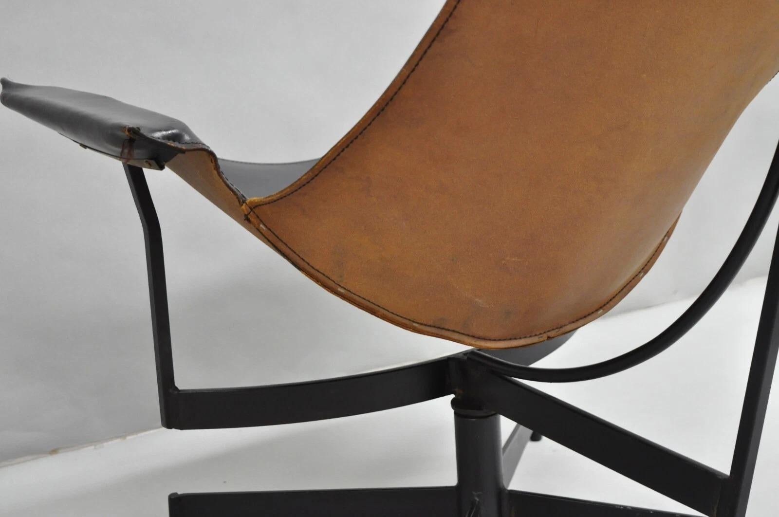 William Katavolos Mid Century Modern Black Leather Sling Steel K Lounge Chair For Sale 5