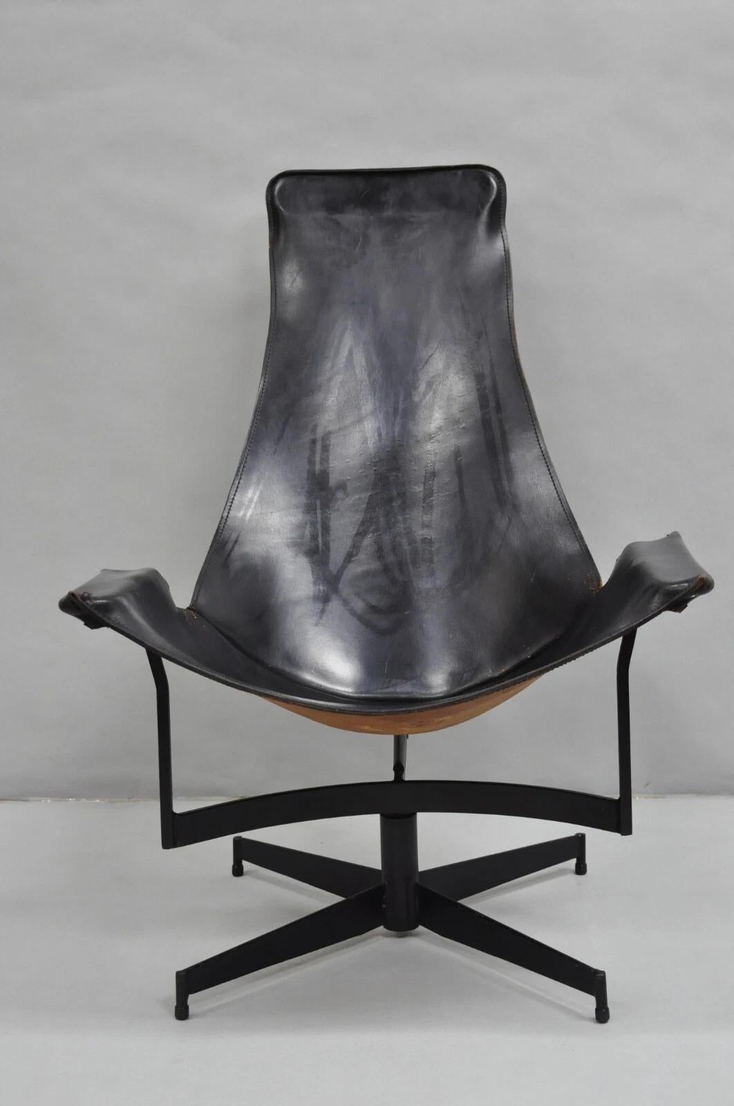 William Katavolos Mid Century Modern Black Leather Sling Steel K Lounge Chair For Sale 6