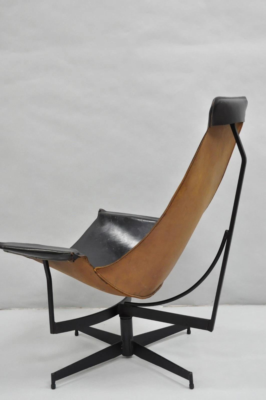 Mid-Century Modern William Katavolos Mid Century Modern Black Leather Sling Steel K Lounge Chair For Sale