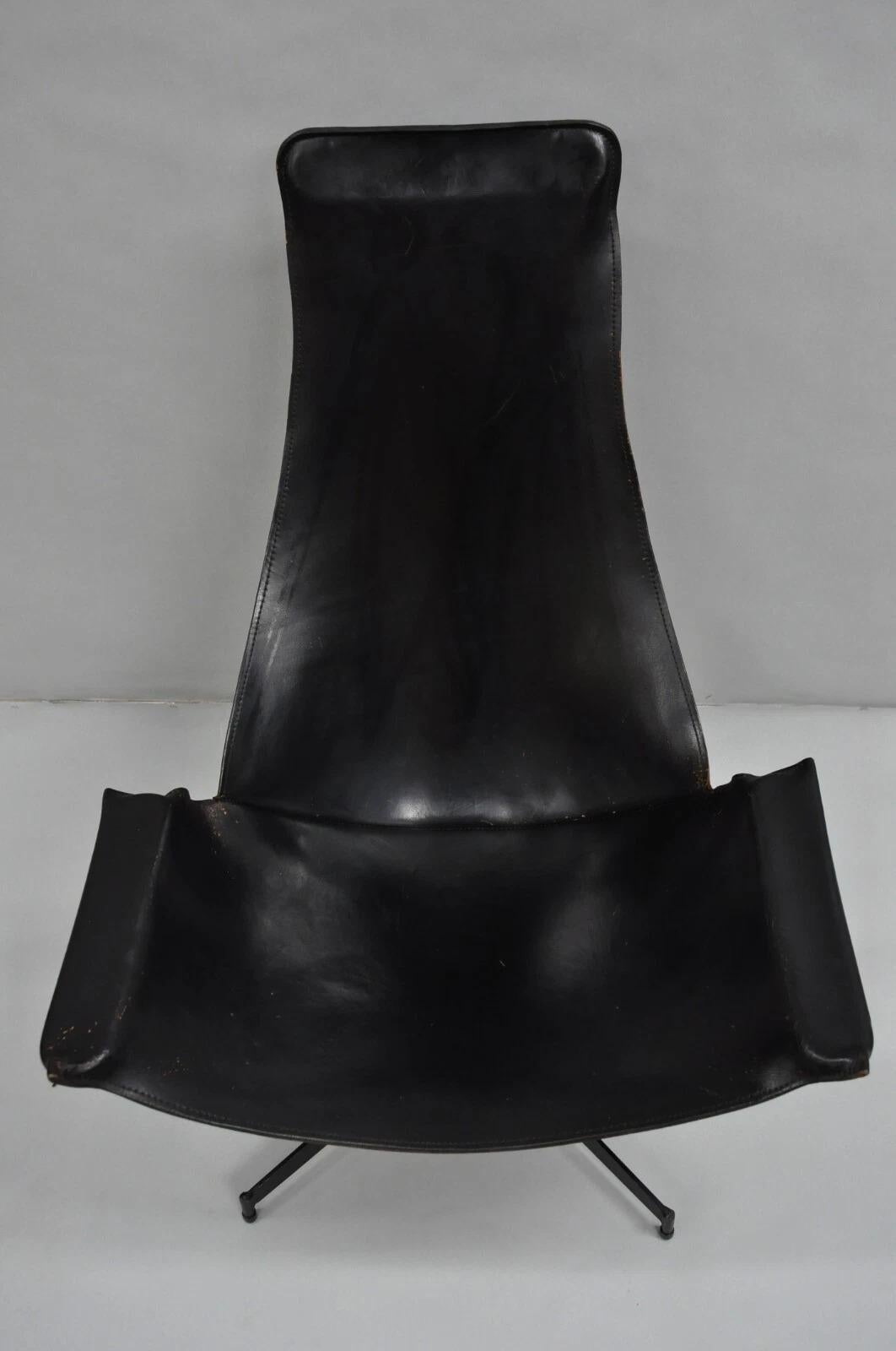 Unknown William Katavolos Mid Century Modern Black Leather Sling Steel K Lounge Chair For Sale