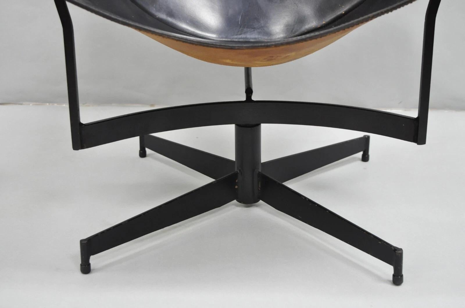 20th Century William Katavolos Mid Century Modern Black Leather Sling Steel K Lounge Chair For Sale