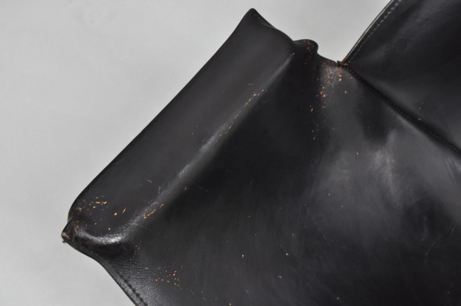 William Katavolos Mid Century Modern Black Leather Sling Steel K Lounge Chair For Sale 3