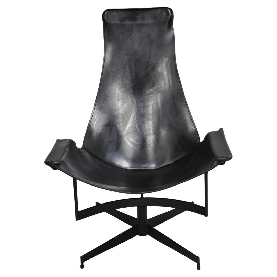William Katavolos Mid Century Modern Black Leather Sling Steel K Lounge Chair