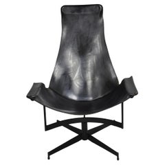 William Katavolos Mid Century Modern Black Leather Sling Steel K Lounge Chair