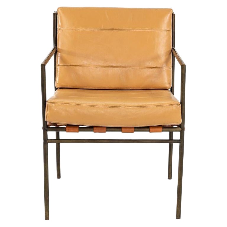 William Katavolos Sillón Prototipo de Bronce Cepillado y Piel Marrón Fuego