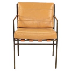 Prototype de fauteuil William Katavolos en bronze brossé et cuir brun clair