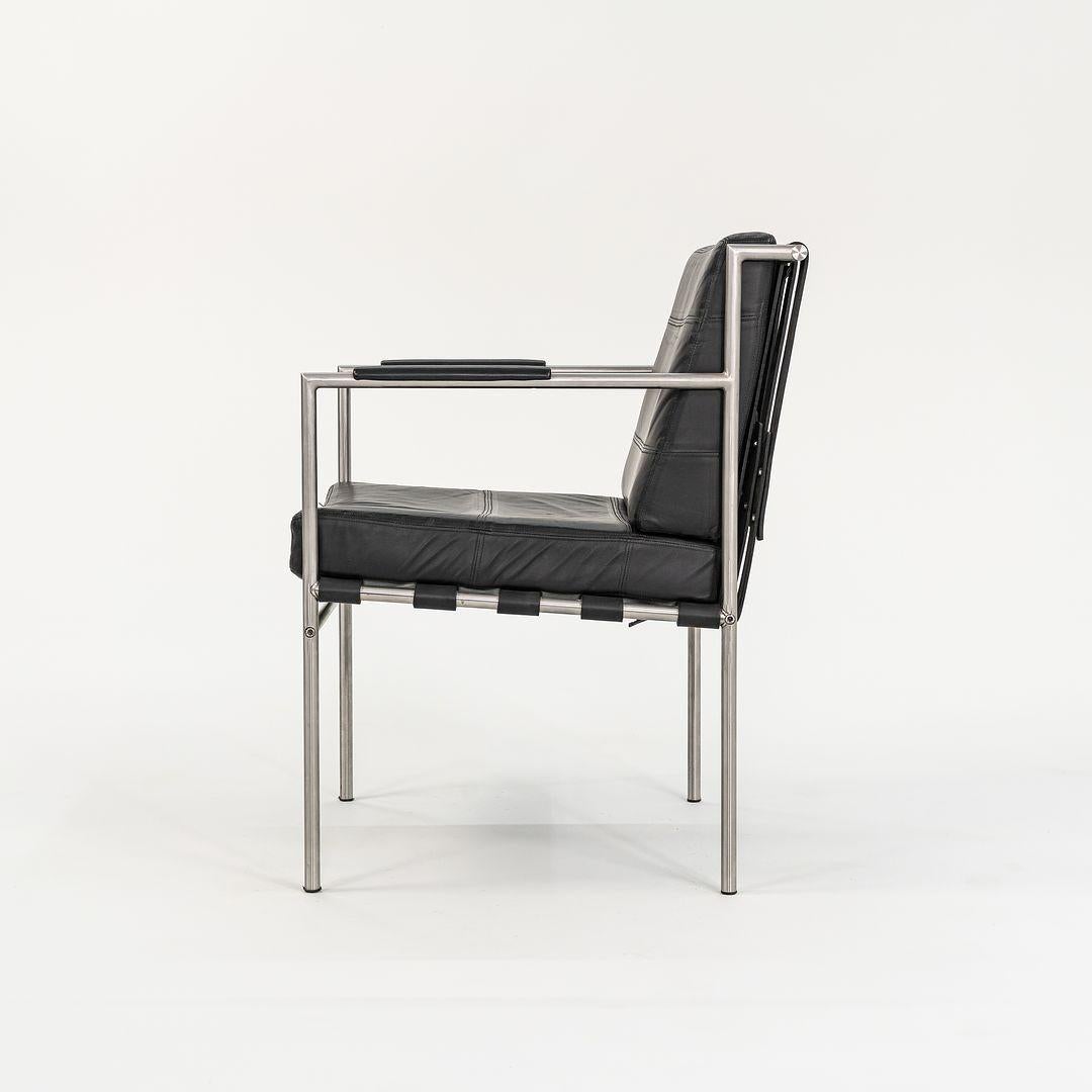 Moderne William Katavolos Prototype Arm Chair en acier brossé et cuir noir  en vente
