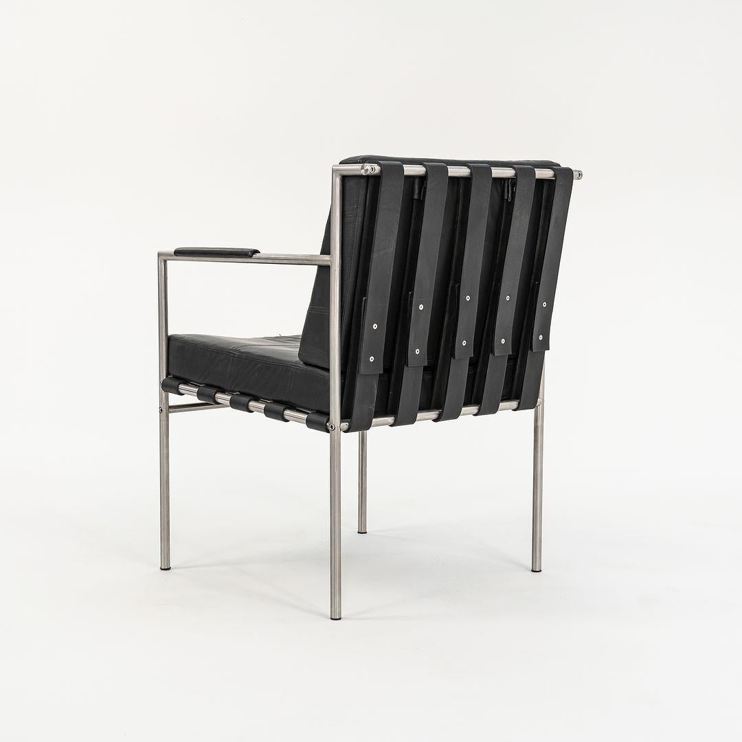 Américain William Katavolos Prototype Arm Chair en acier brossé et cuir noir  en vente
