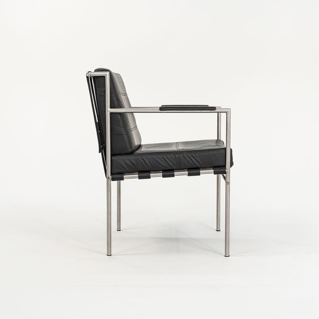 William Katavolos Prototype Arm Chair in Brushed Steel with Black Leather For Sale 1