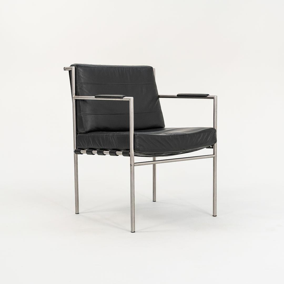 William Katavolos Prototype Arm Chair in Brushed Steel with Black Leather  For Sale 2