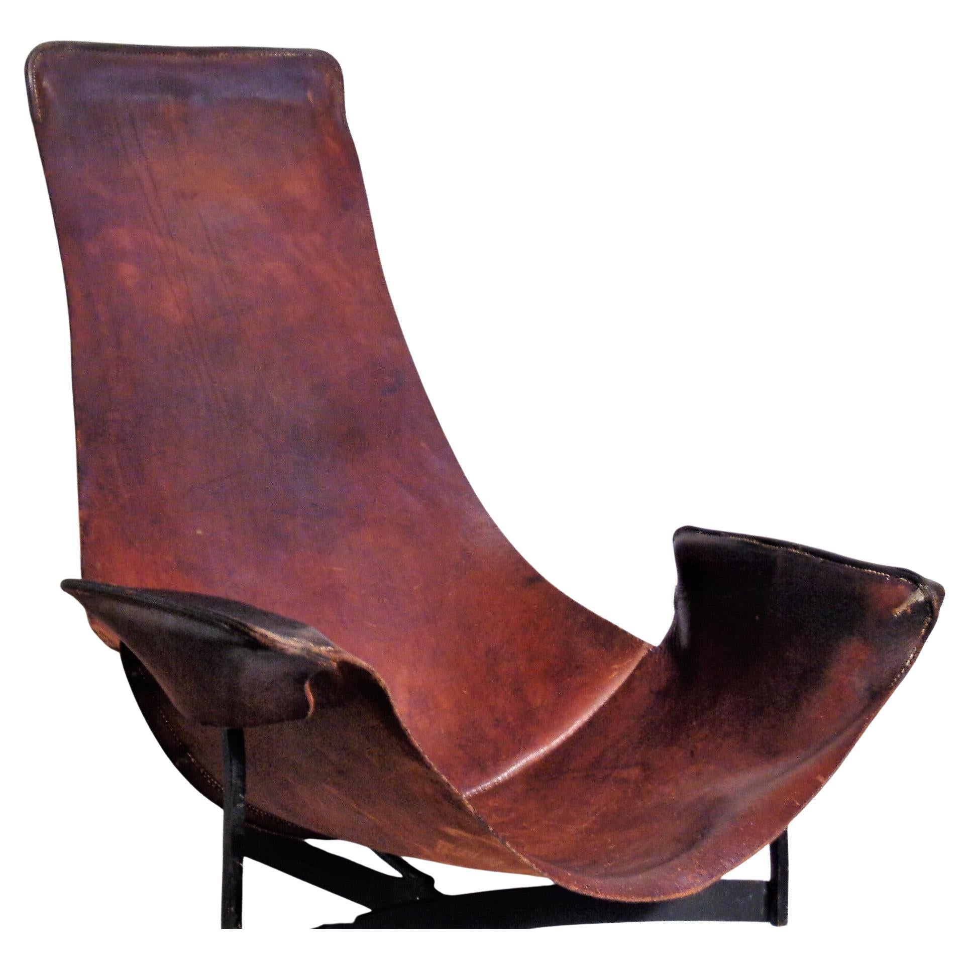Leather and iron swivel sling lounge chair, 