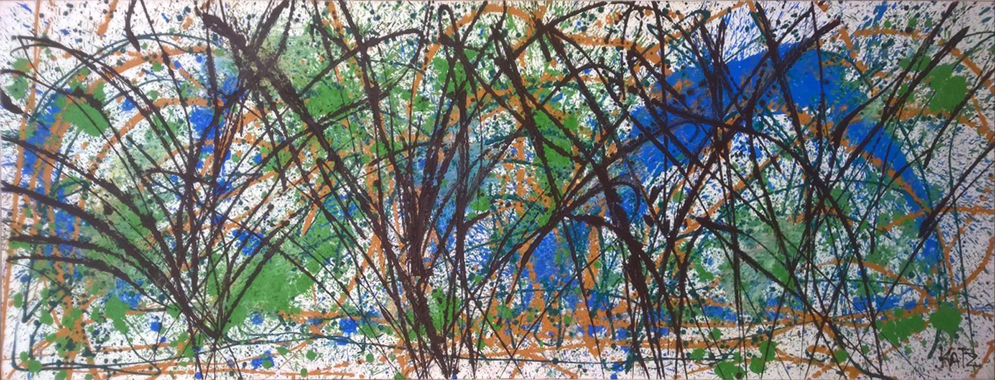 Artista: William Katz, americano
Titolo: Omaggio a Jackson Pollock
Anno: circa 1970
Medio: Olio su tela, firmato a sinistra.
Dimensioni: 36 x 56 pollici (91,44 x 142,24 cm)
Dimensioni della cornice: 37 x 57 pollici