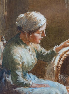 Dutch Interior with lady and baby in a crib , William Kay Blacklock (1872–1924)