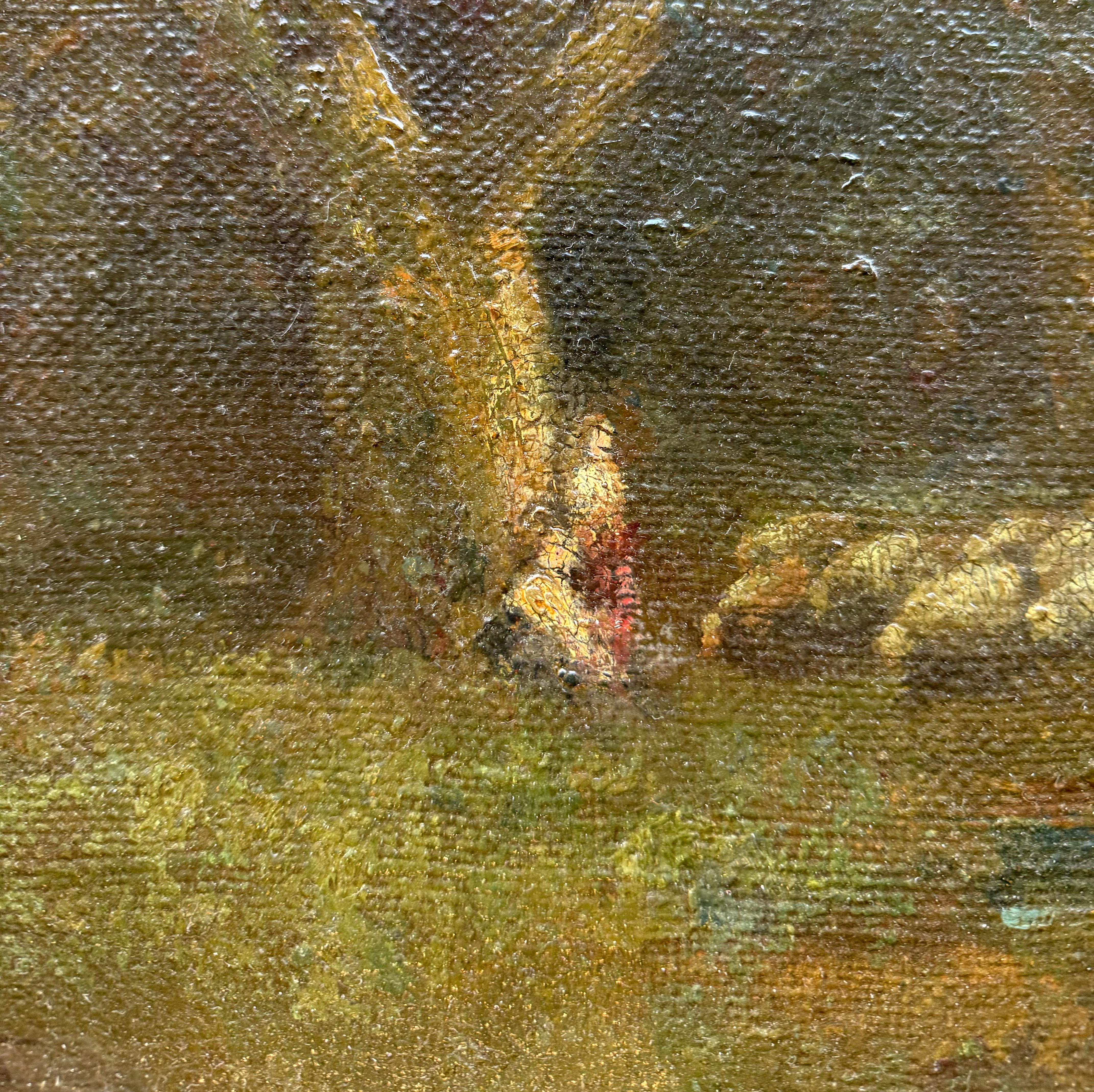 Barbizon School William Keith Original Tonal Oil Painting Flock of Sheep by a Pond Landscape For Sale
