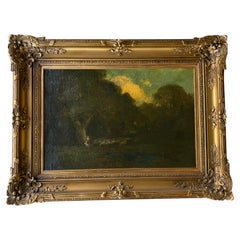 Original tonales Ölgemälde „Flock of Sheep by a Pond Landscape“, William Keith, Original