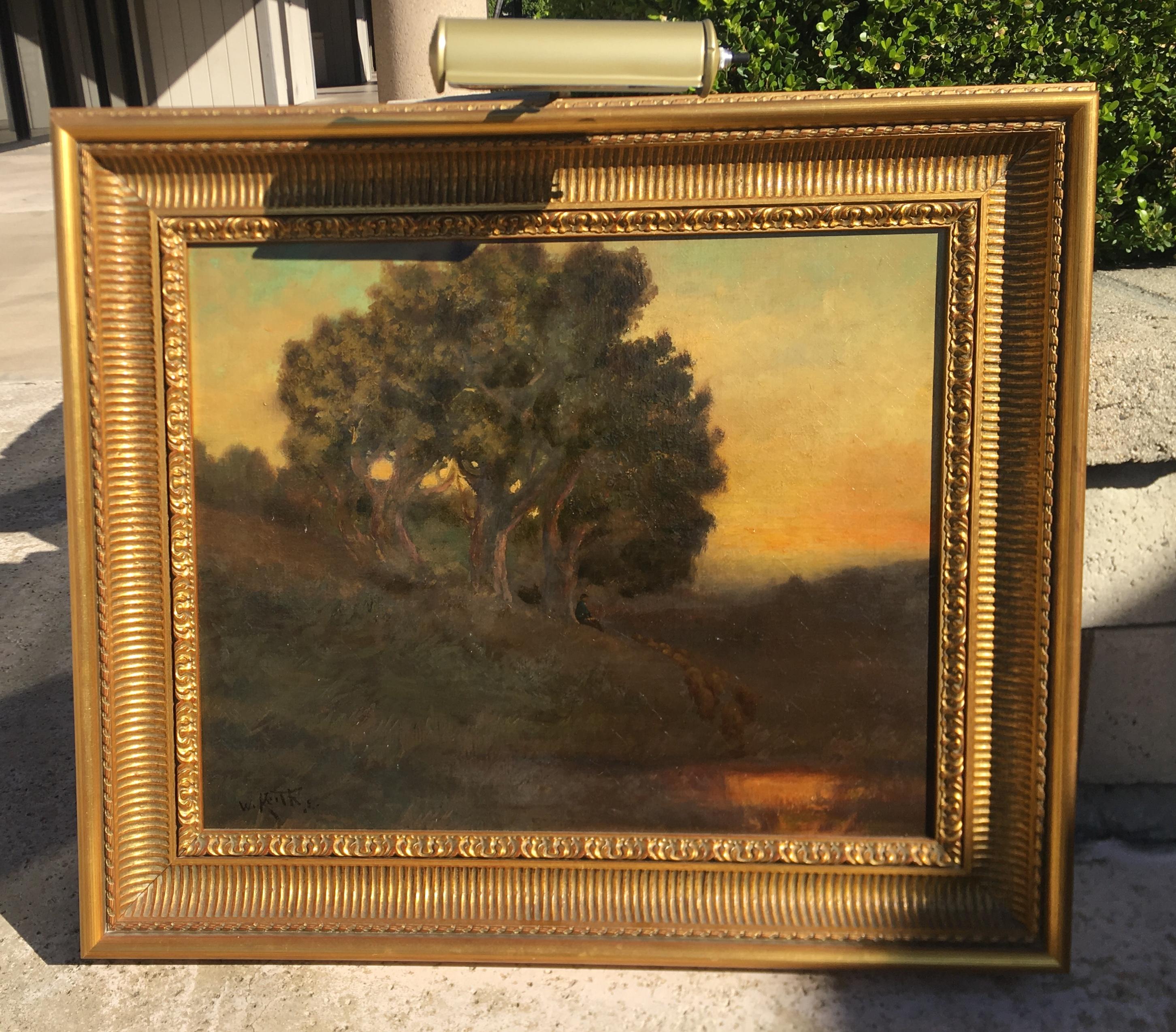 William Keith Pintura al óleo tonal original de Paisaje boscoso brumoso de California Escuela de Barbizon en venta