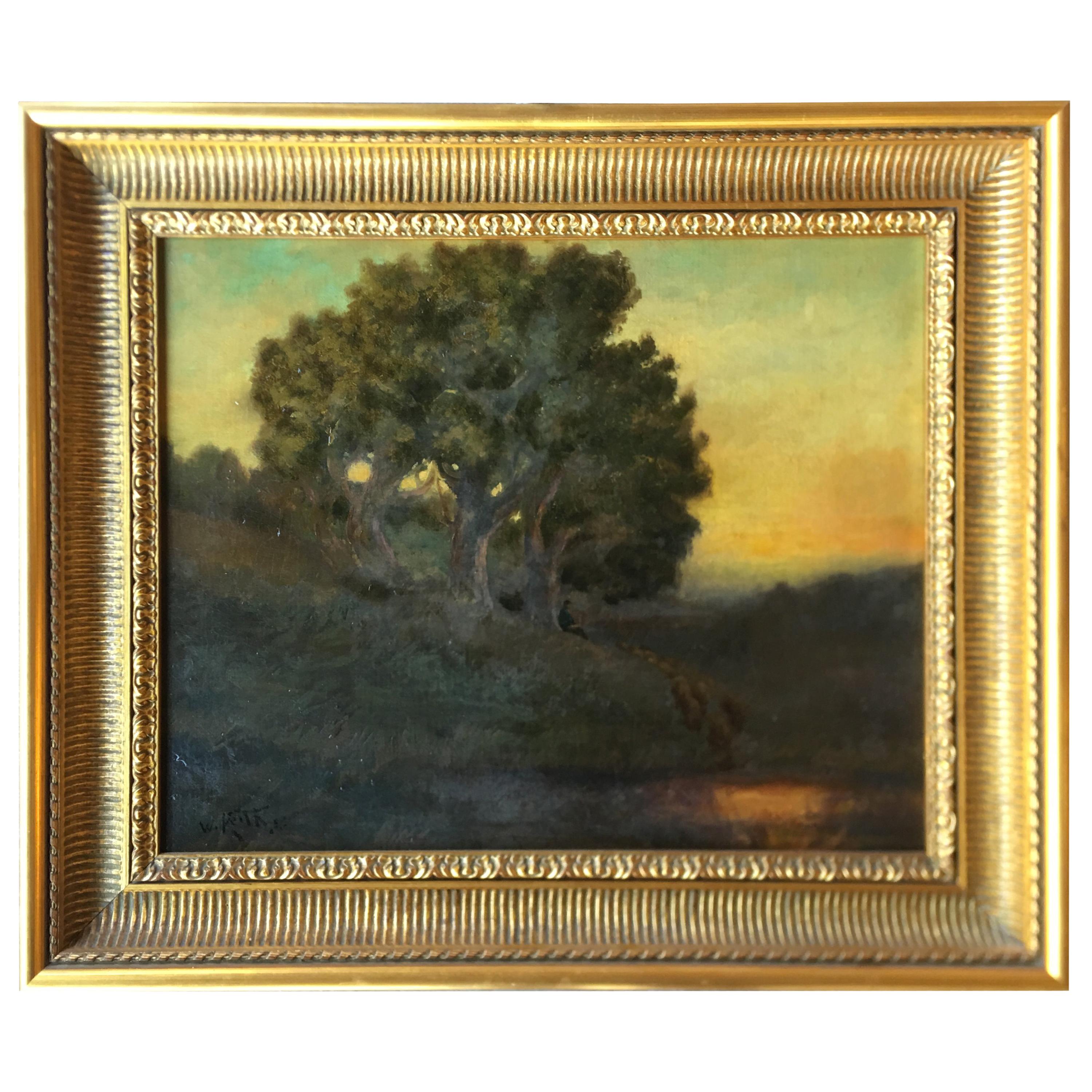 William Keith, peinture à l'huile originale de Californie Misty Woodland Landscape
