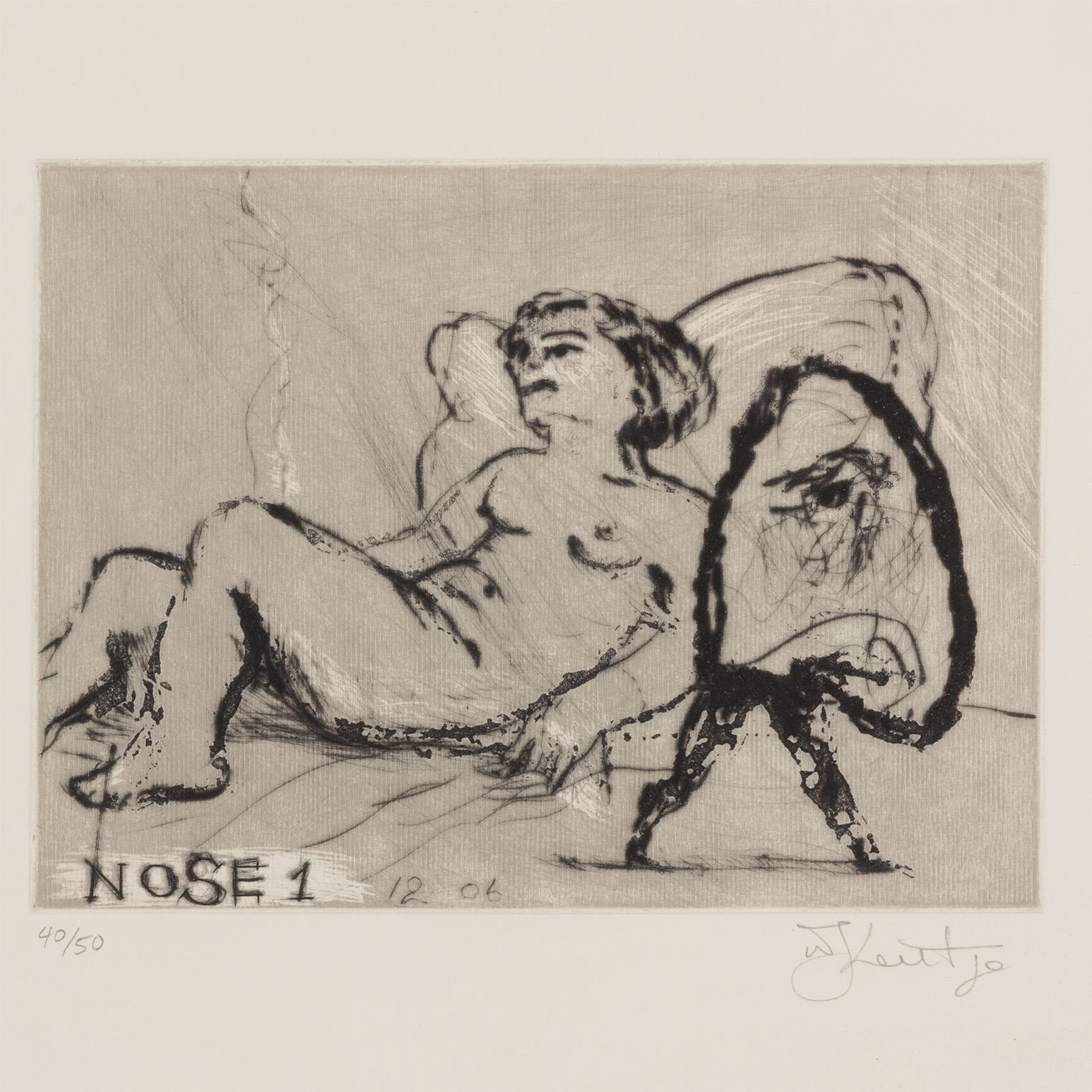 Nose #1 - Beige Print by William Kentridge