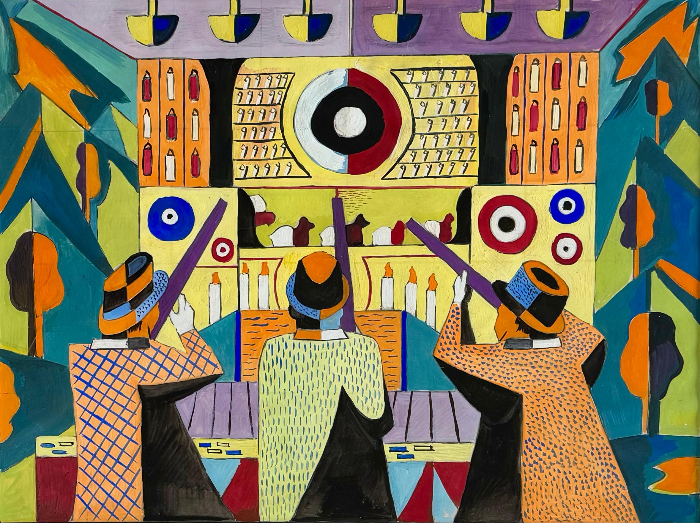 Figurative Painting di William Kienbusch - Shooting Gallery Scena americana della metà del XX secolo Realismo astratto sociale moderno (a) Gallery