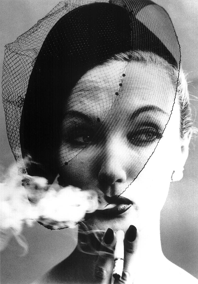 William Klein Black and White Photograph - Smoke + Veil, Paris, VOGUE, 1958