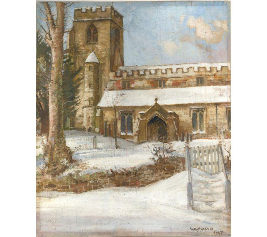 William Knowle Hudson (b. 1892) - 1947 Oil, Church In The Snow For Sale 1