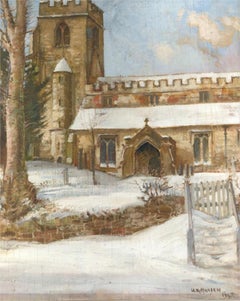 William Knowle Hudson (b. 1892) - 1947 Oil, Church In The Snow