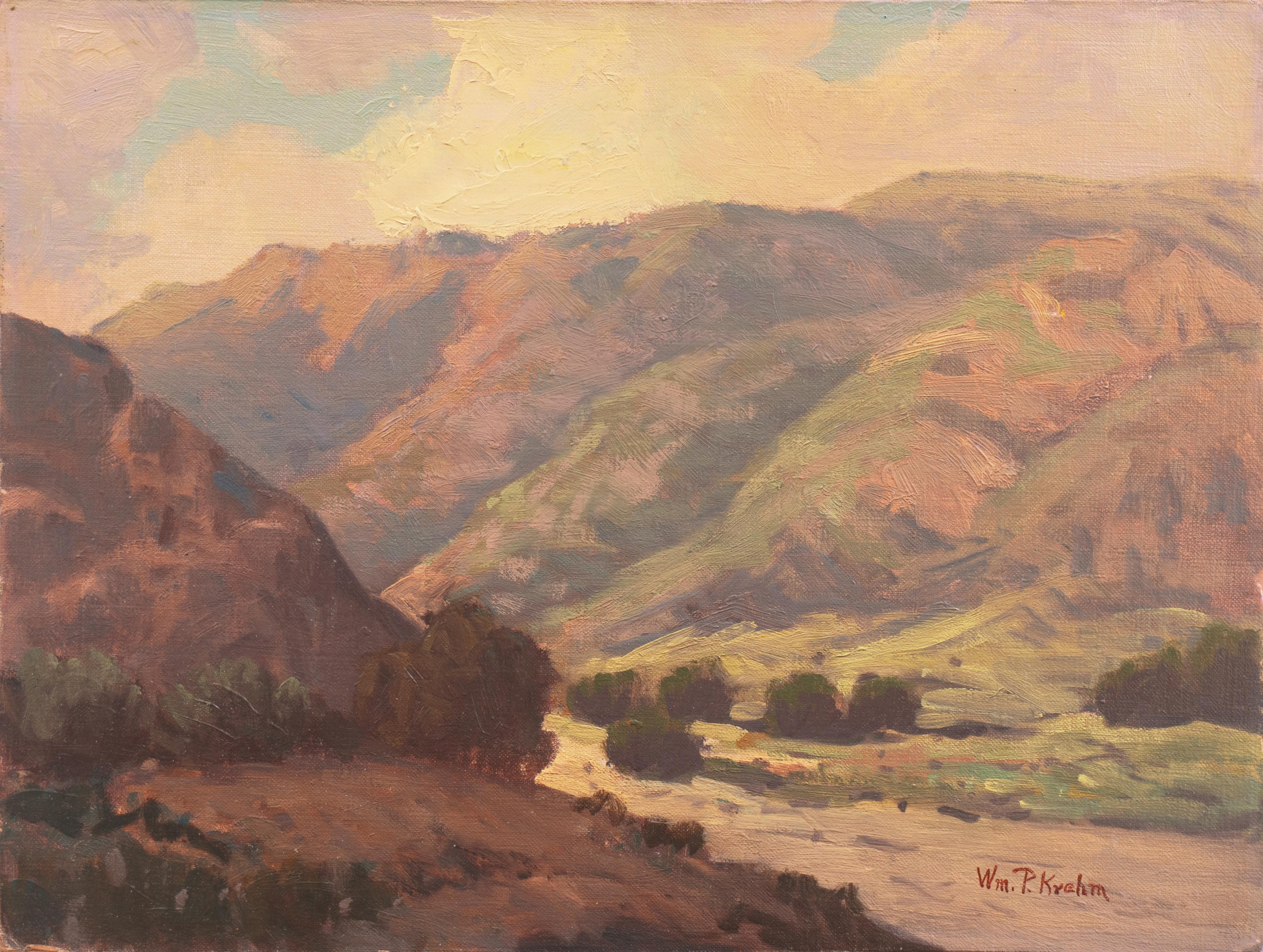 William Krehm Landscape Painting - 'California Sunset, Lilac and Rose', Palm Springs, Golden Gate Exhibition, LACMA