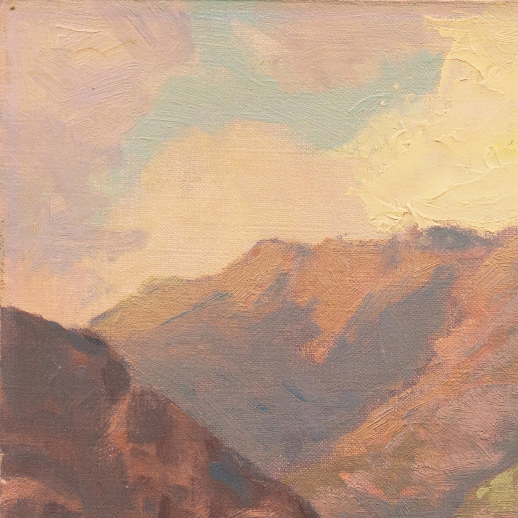 'California Sunset, Lilac and Rose', Palm Springs, Golden Gate Exhibition, LACMA - Brown Landscape Painting by William Krehm