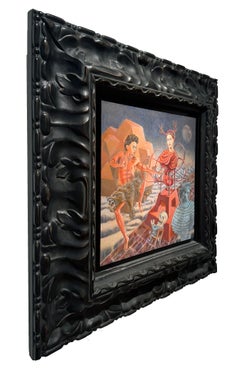 Trotksy and Frida with a Pinata - Original Oil Painting on Panel, Framed