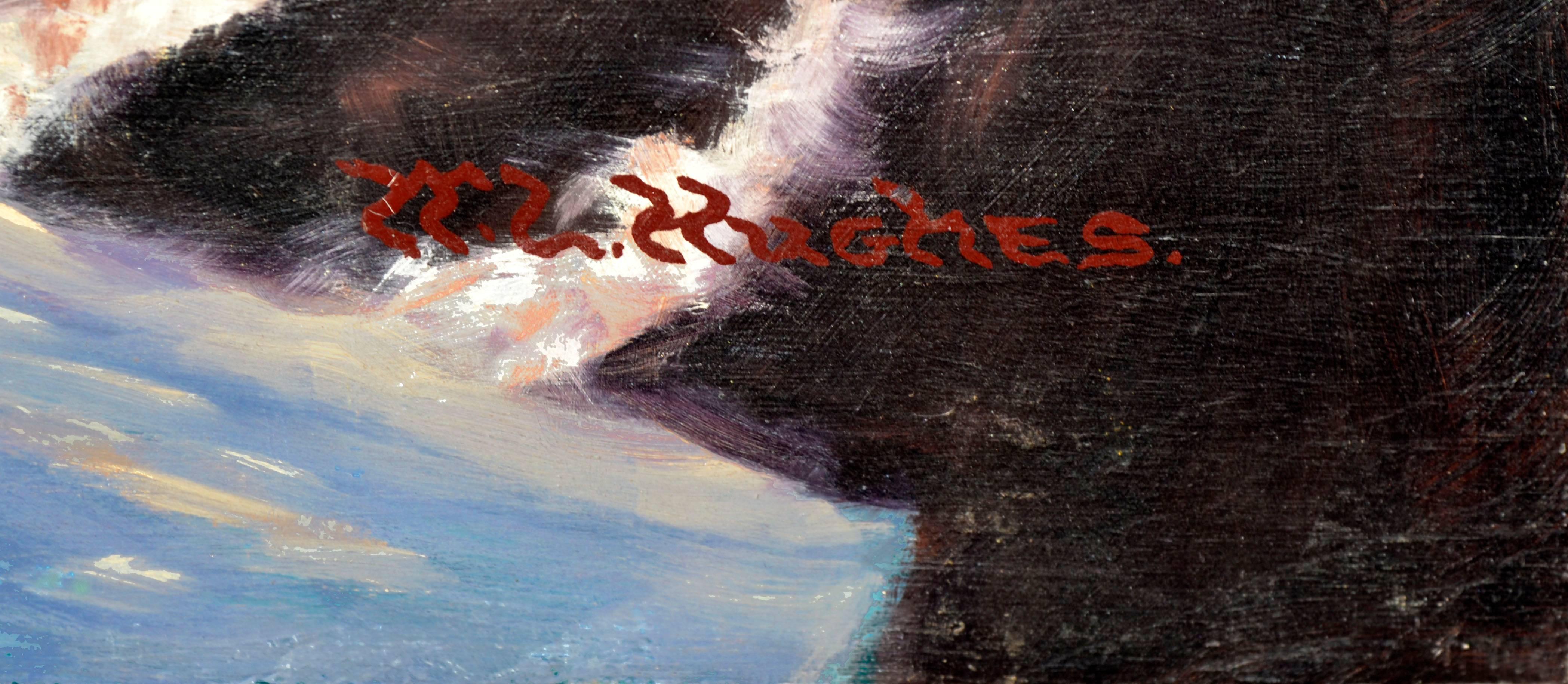 Große kalifornische dunkle Meereslandschaft aus der Mitte des Jahrhunderts (Doppelseitiges Gemälde) (Amerikanischer Impressionismus), Painting, von William L. Hughes