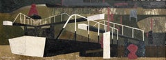 Retro At the Lock, Oil on canvas 20th Century Landscape Painting, Signed and Dated '66