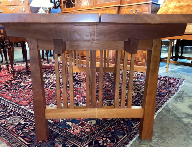 Hand-Carved William Laberge Vermont Cherry Arts & Crafts Style Dining Table with Six Chairs For Sale