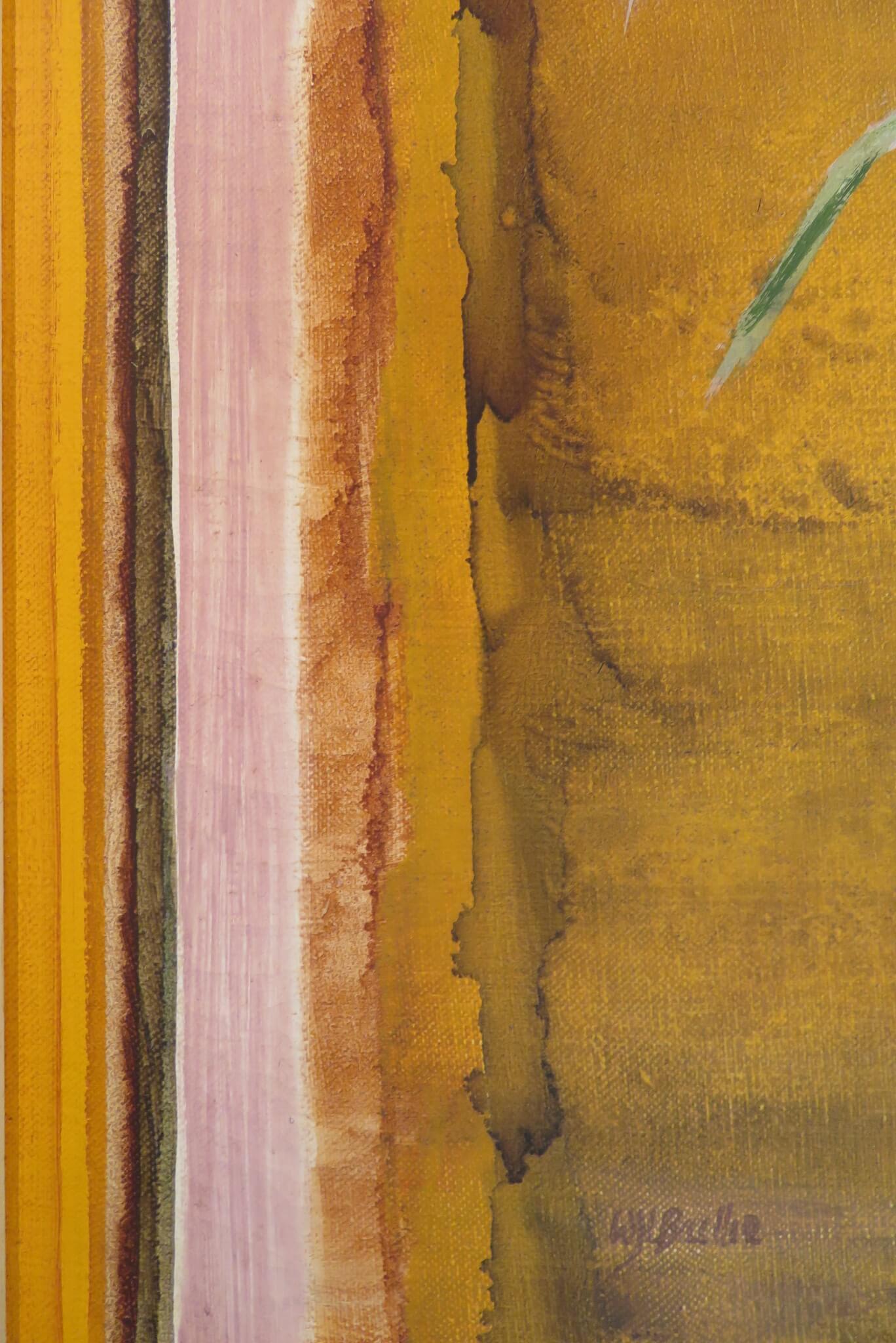Nature morte de fleurs, peinture à l'huile impressionniste écossaise colorée, c.C.1970 - Marron Still-Life Painting par William Laidlaw Baillie