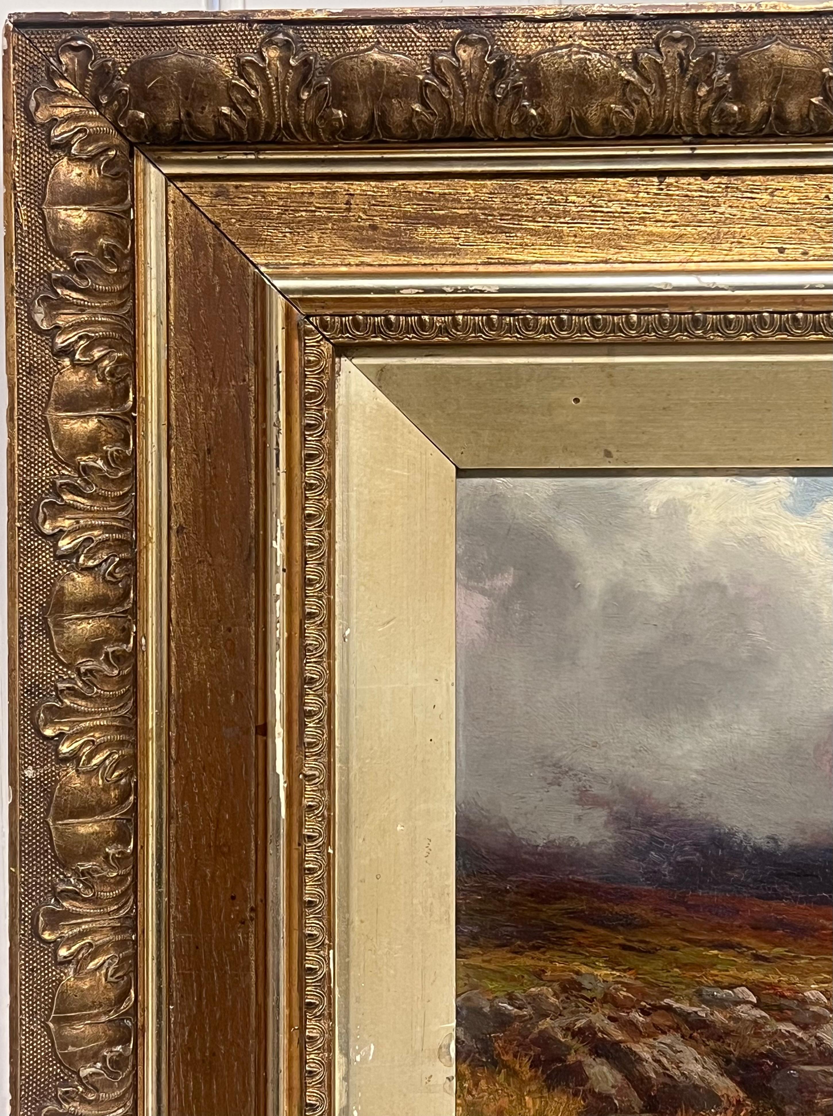 Antike schottischen Highlands Fluss neblige Landschaft signiert Öl Angler am Fluss (Braun), Figurative Painting, von William Lakin Turner