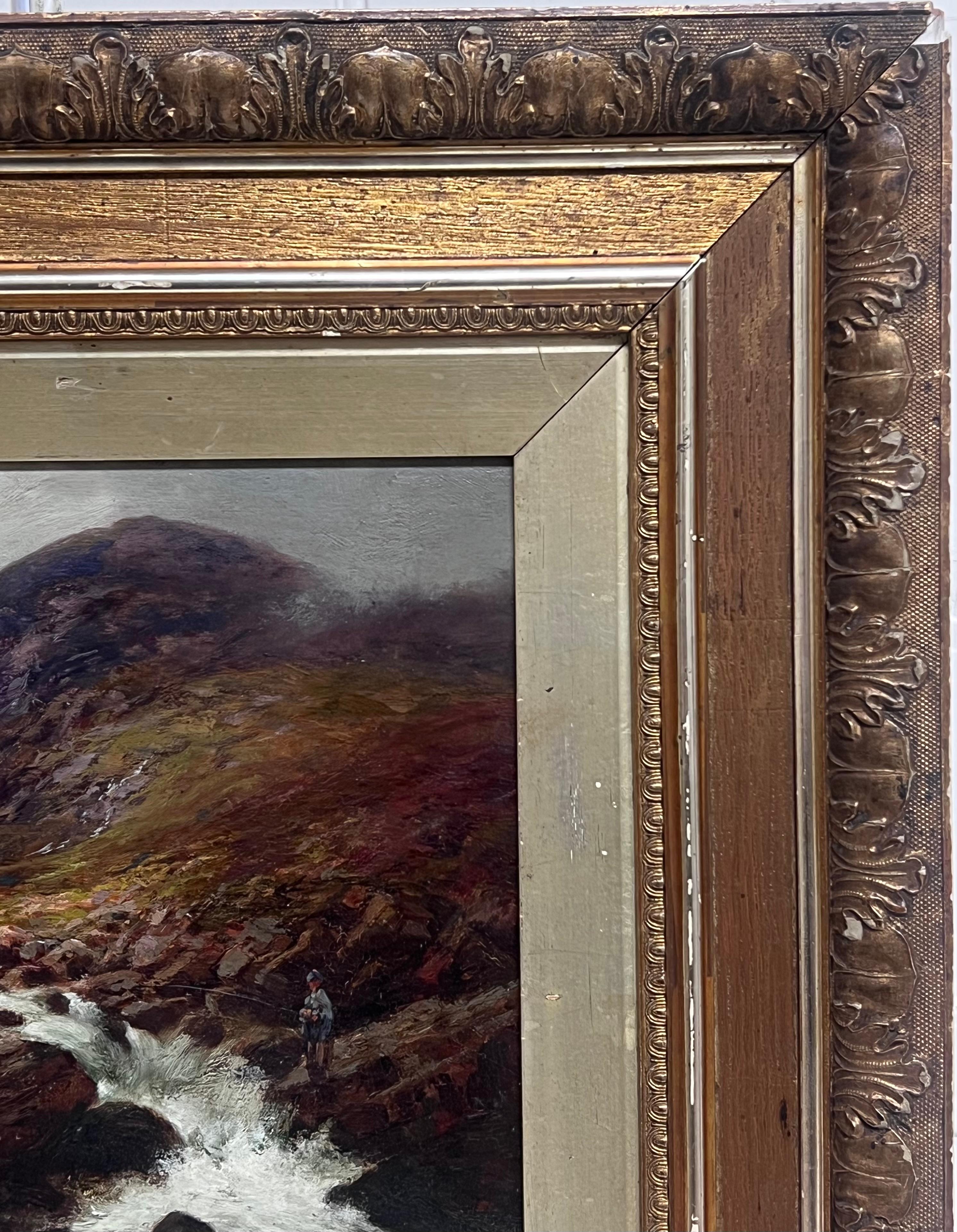 Der Highland River
von William Lakin Turner (1867-1936)
signiertes Öl auf Platte, gerahmt
Gerahmt: 18 x 21 Zoll
Tafel : 10 x 14 Zoll
Provenienz: Privatsammlung, England
Zustand: Der originale antike vergoldete Rahmen hat ein paar Schrammen und
