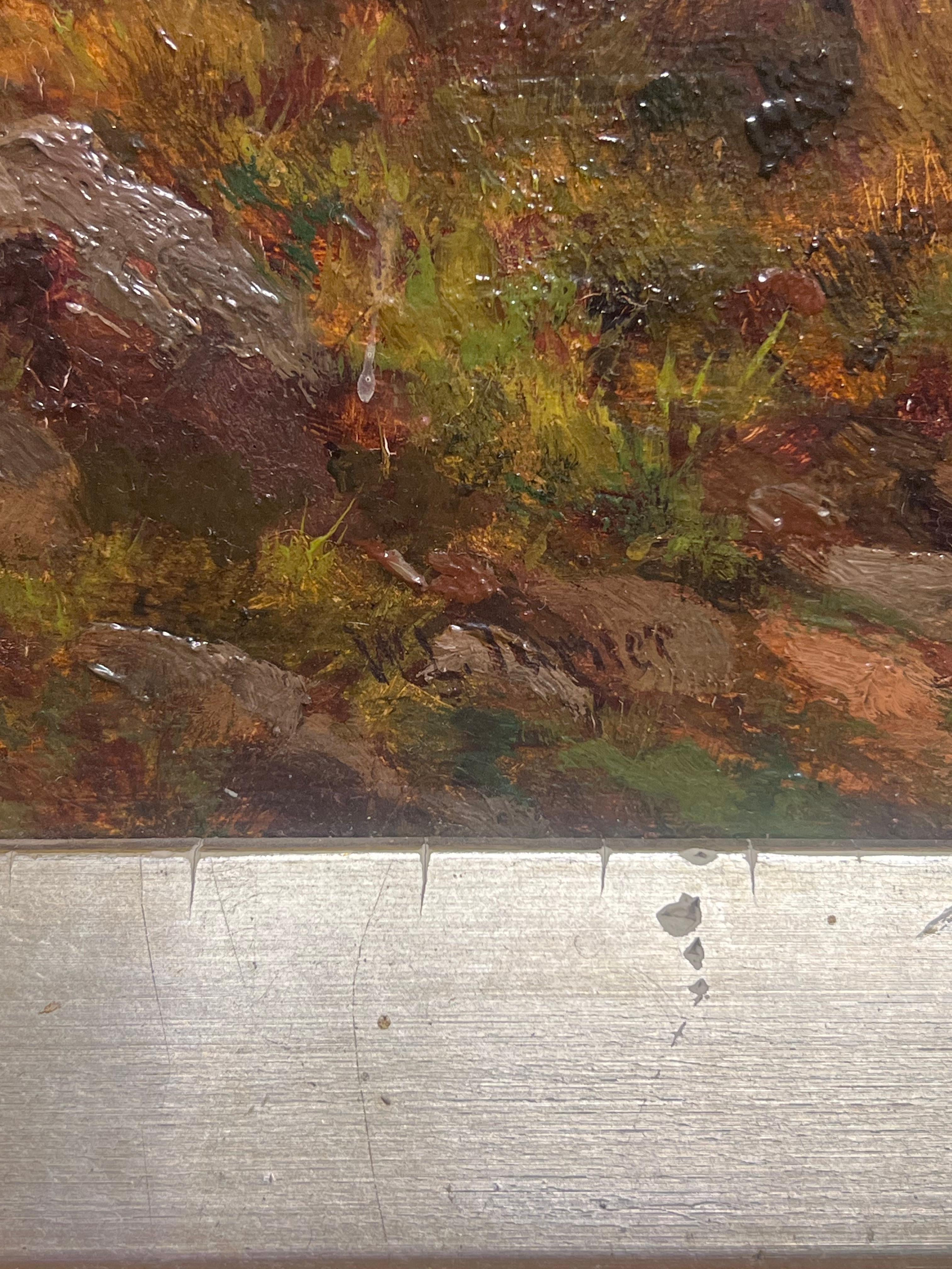 Antike schottischen Highlands Fluss neblige Landschaft signiert Öl Angler am Fluss im Angebot 2