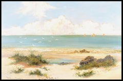 Beach Landscape - Large 19th Century Antique English Coastal Sea Oil Painting
