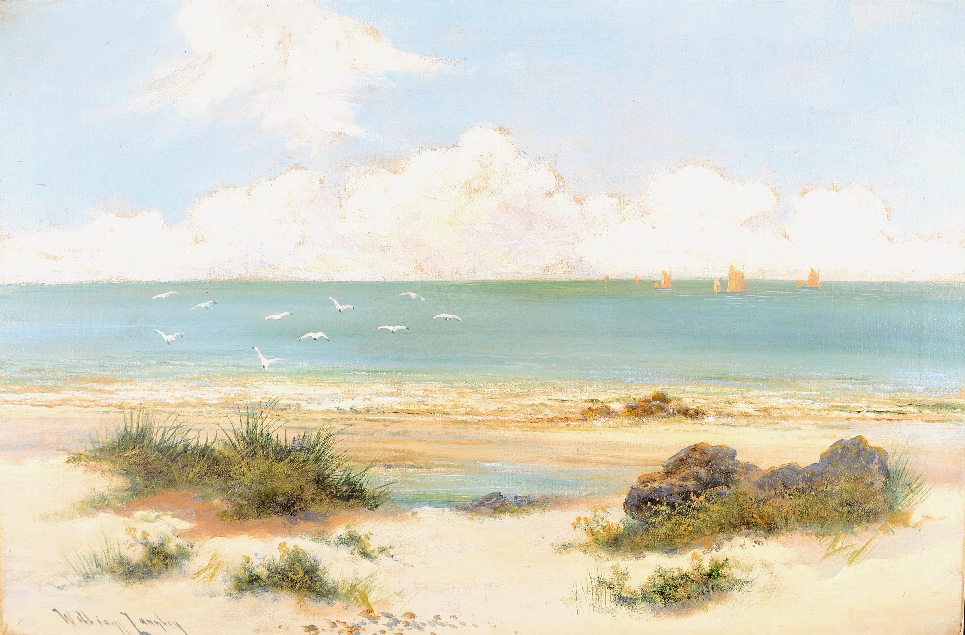 Beach Landscape - Large 19th Century Antique English Coastal Sea Oil Painting