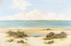 Beach Landscape - Large 19th Century Antique English Coastal Sea Oil Painting