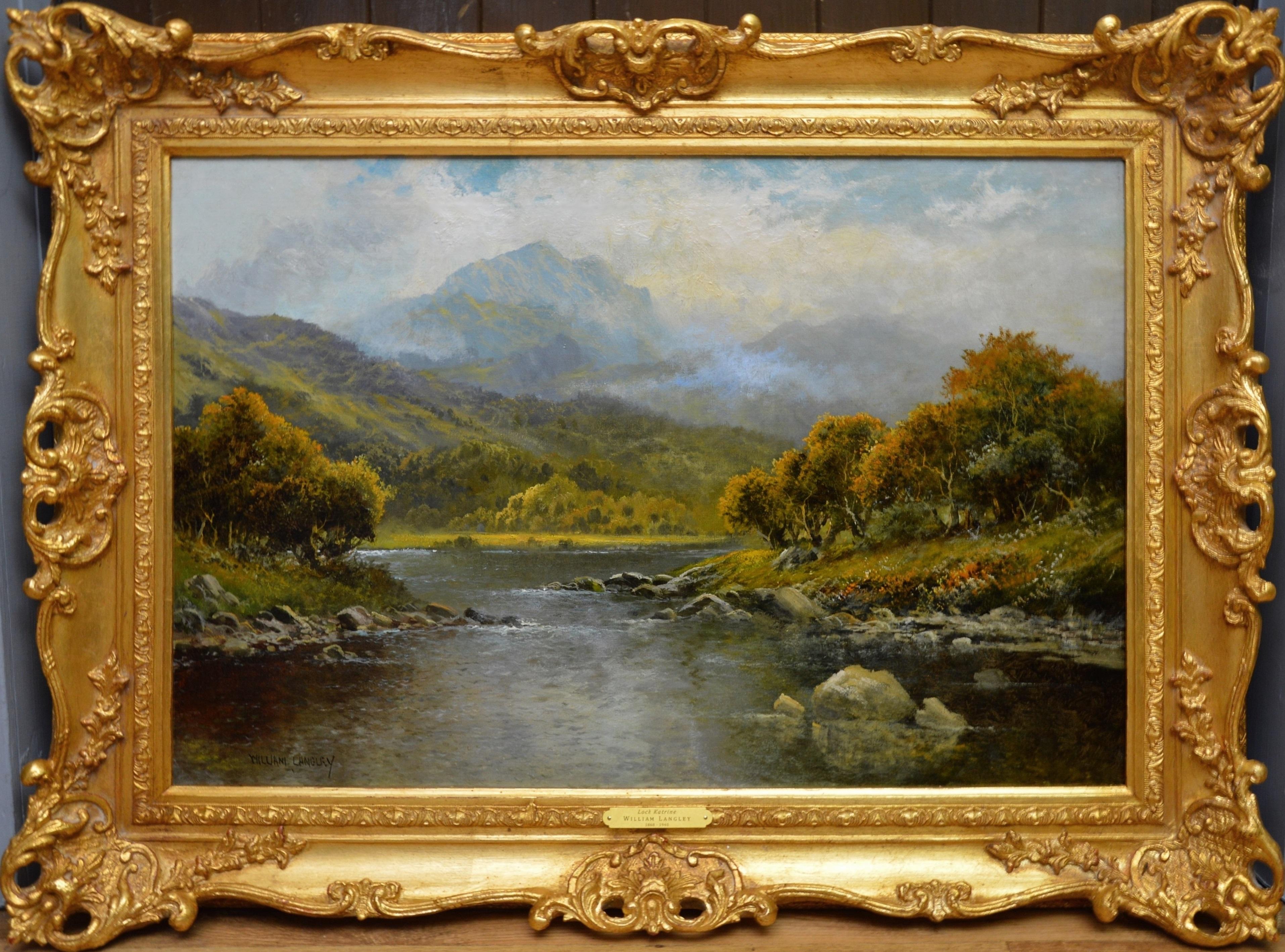 William Langley Landscape Painting - Loch Katrine - 19th Century Landscape Oil Painting of Scottish Highlands