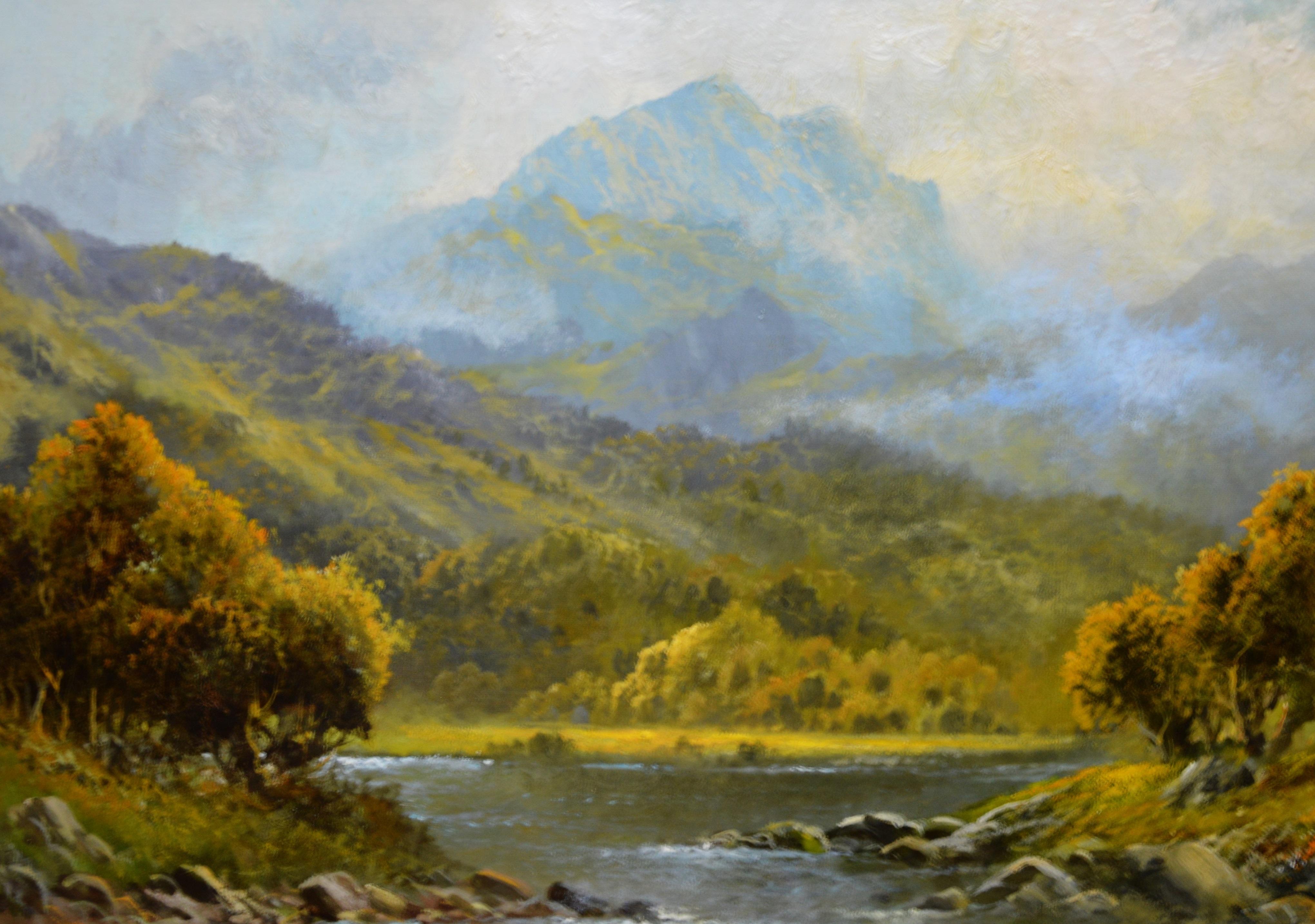 This is a large fine original 19th century Scottish landscape oil on canvas depicting the banks of ‘Loch Katrine’ in the Highlands of Scotland by the listed Victorian landscape artist William Langley (1868-1940). This antique oil painting is signed