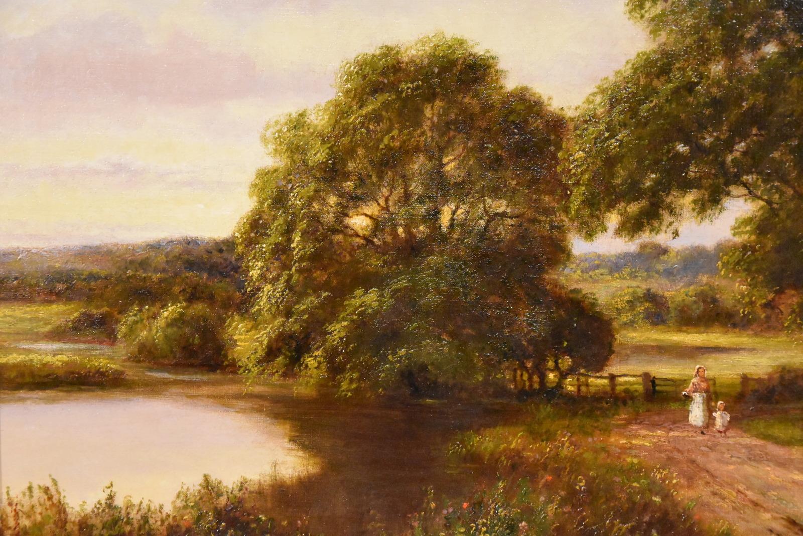 “A Tranquil Day in the Country” by William Langley who flourished 1890-1920. William Langley was a painter of atmospheric landscapes and coastal scenes in the manner of B. W. Leader. Oil on canvas. Signed indistinctly inscribed verso.

Dimensions