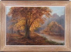 William Langley (gest. 1880-1920) – Ölgemälde, Herbst am Fluss, frühes 20. Jahrhundert