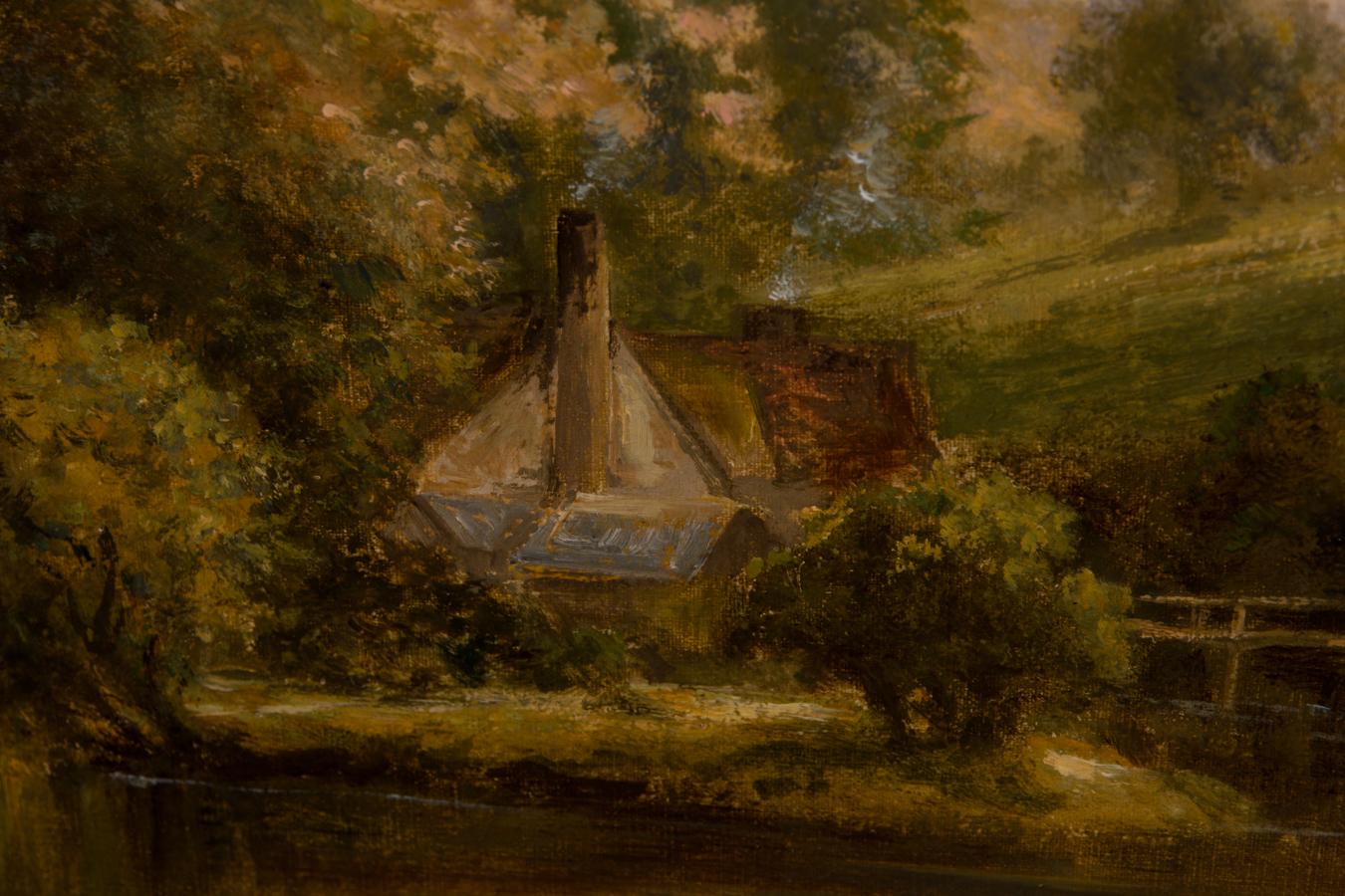 William Langley (c.1880-1922) - Olio firmato dei primi del Novecento, Paesaggio fluviale 3