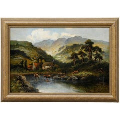 William Langley (fl.1880-1920) - 20th Century Oil, Cattle Drinking at a River