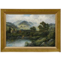 William Langley (fl.1880-1920) - 20th Century Oil, Cattle Drinking in the Valley